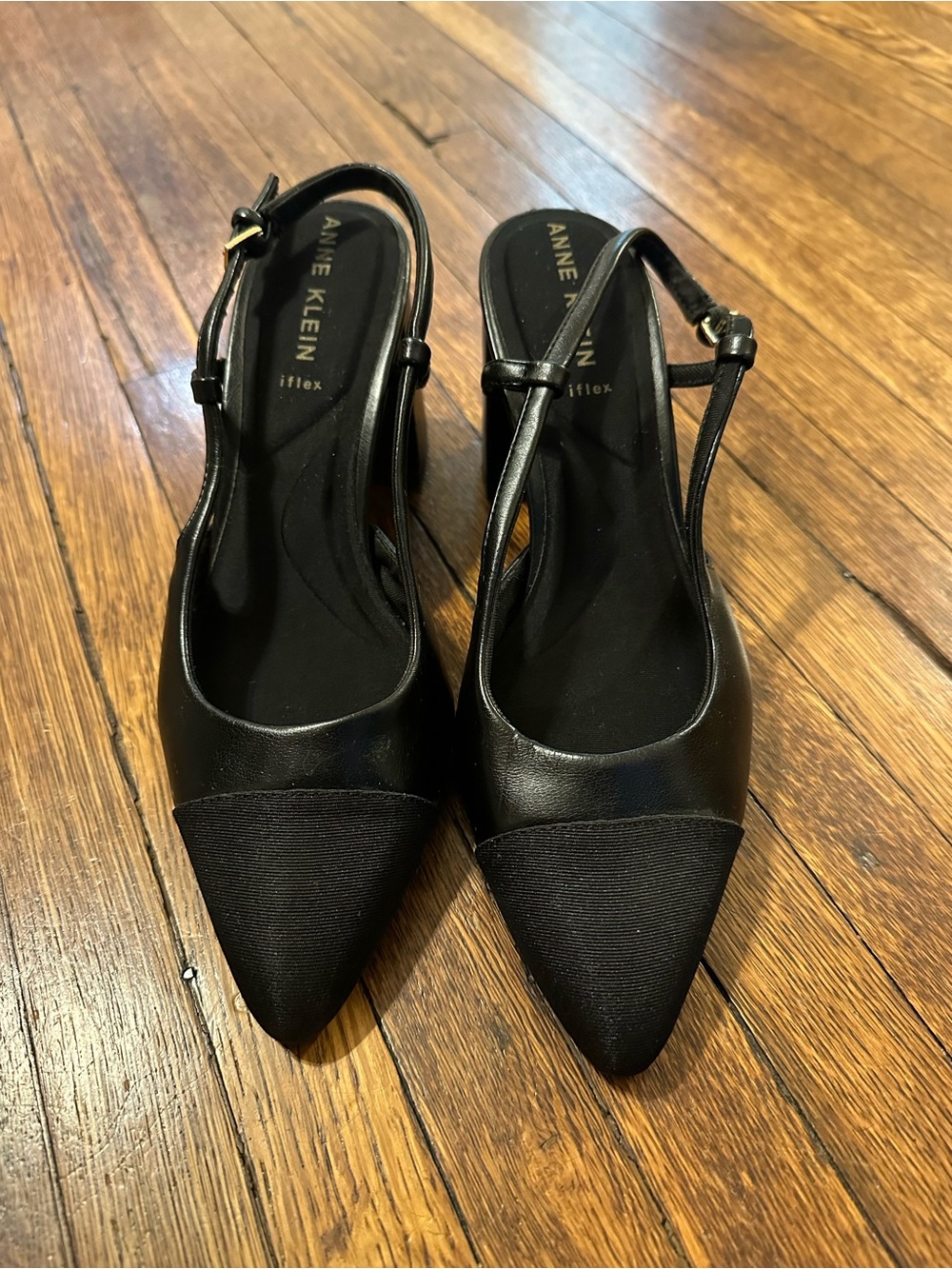 Anne Klein Black Pointed Slingback Heels